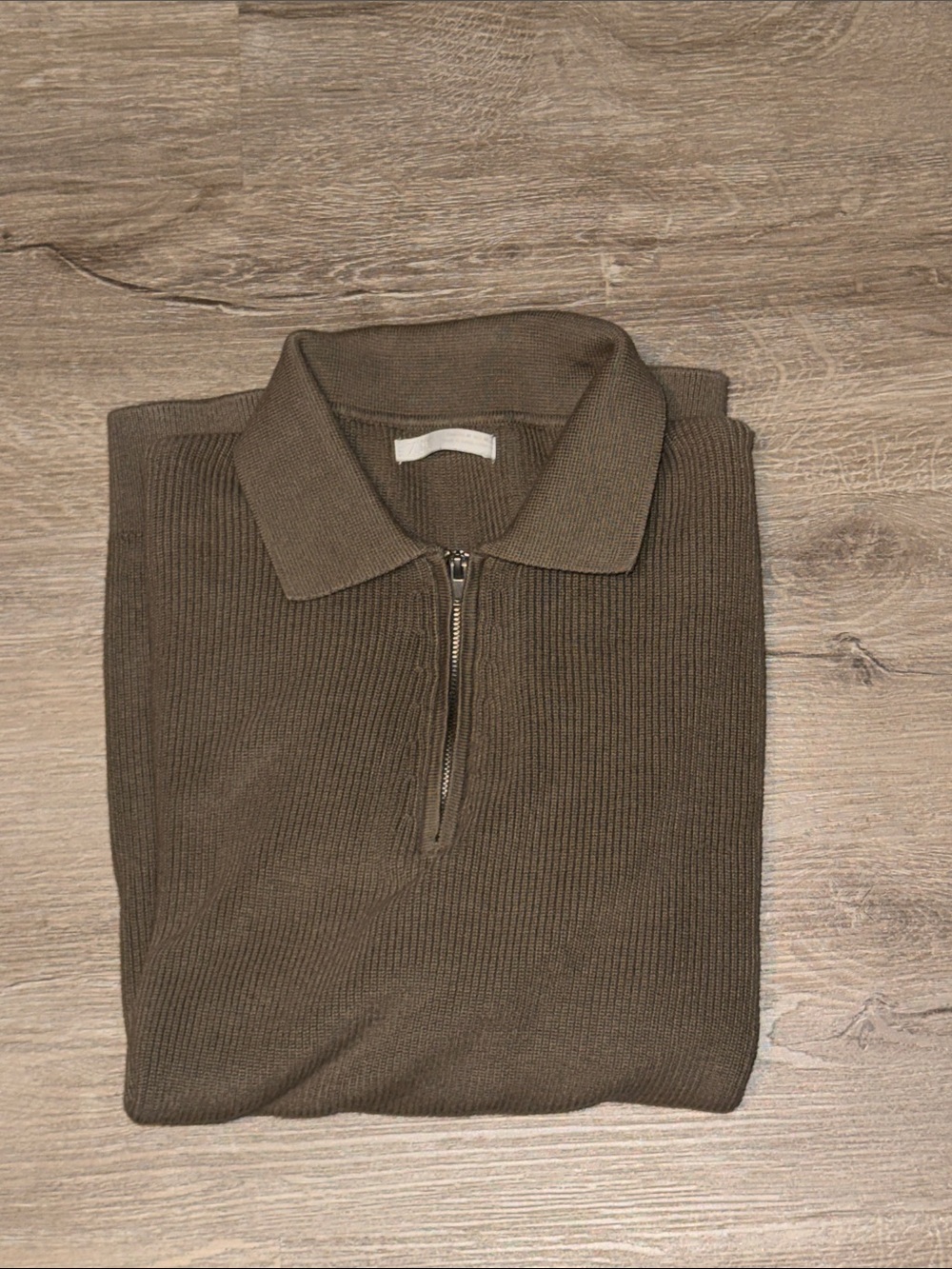 Zara Men's Half-Zip Polo Sweater in Olive